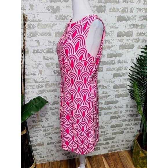 Alyx Dress Womens 6 Pink White Sleeveless Sheath Shift Geometric Knee Length - Picture 3 of 5